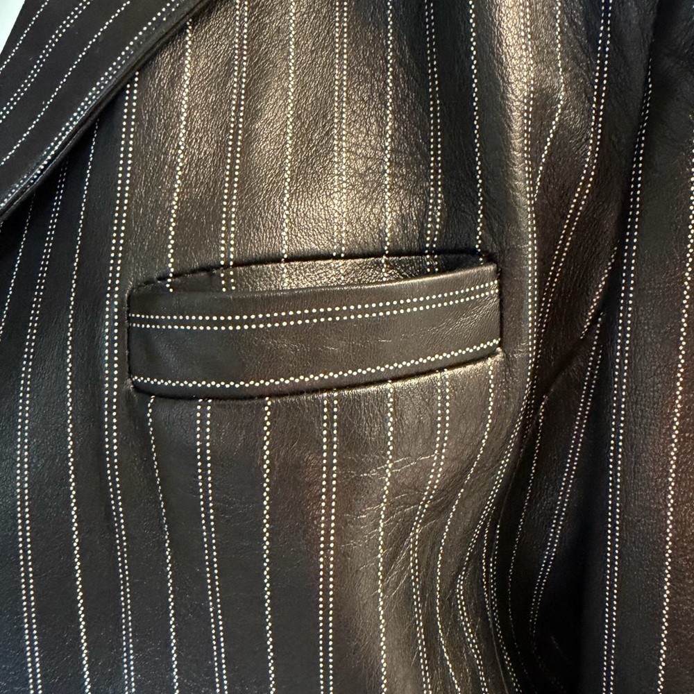 Armani Collezioni Black Pinstripe Leather Jacket - Picture 7 of 9